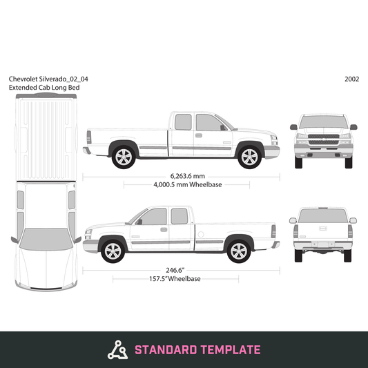 2002 Chevy Silverado 1500 vector wrap template V04, Design-Ready PDF - GravBase