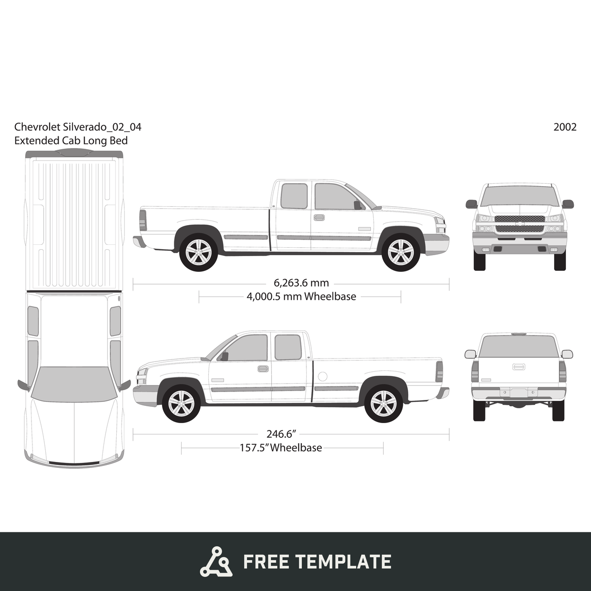2002 Chevy Silverado 1500 free vector vehicle wrap template - GravBase