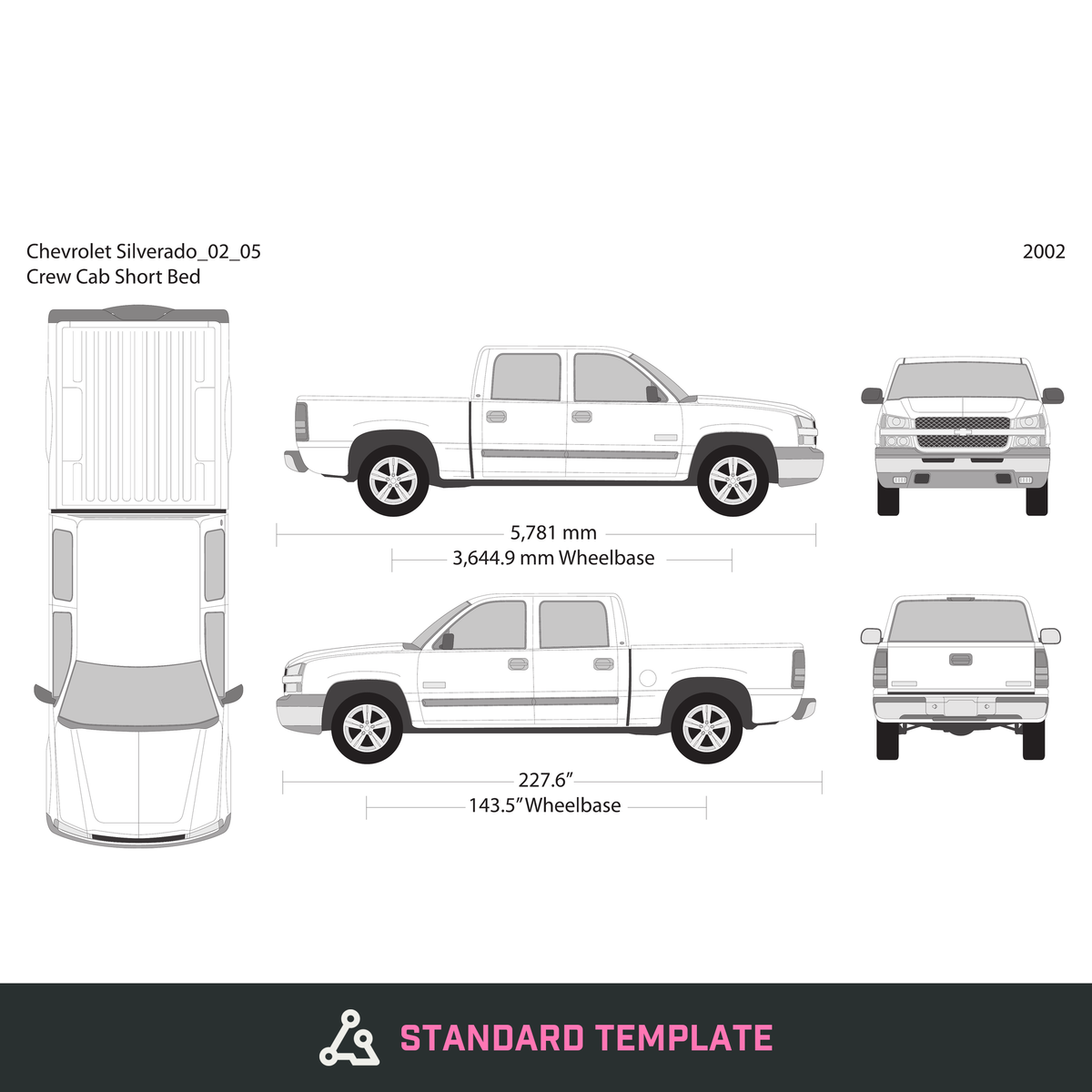 2002 Chevy Silverado 1500 vector wrap template V05, Design-Ready PDF - GravBase