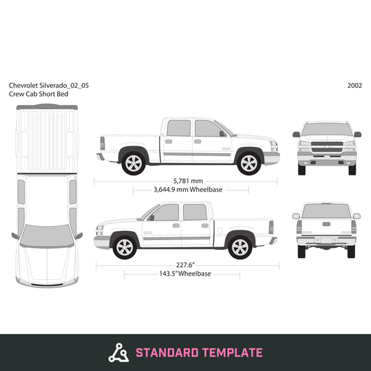 2002 Chevy Silverado 1500 vector wrap template V05, Design-Ready PDF - GravBase