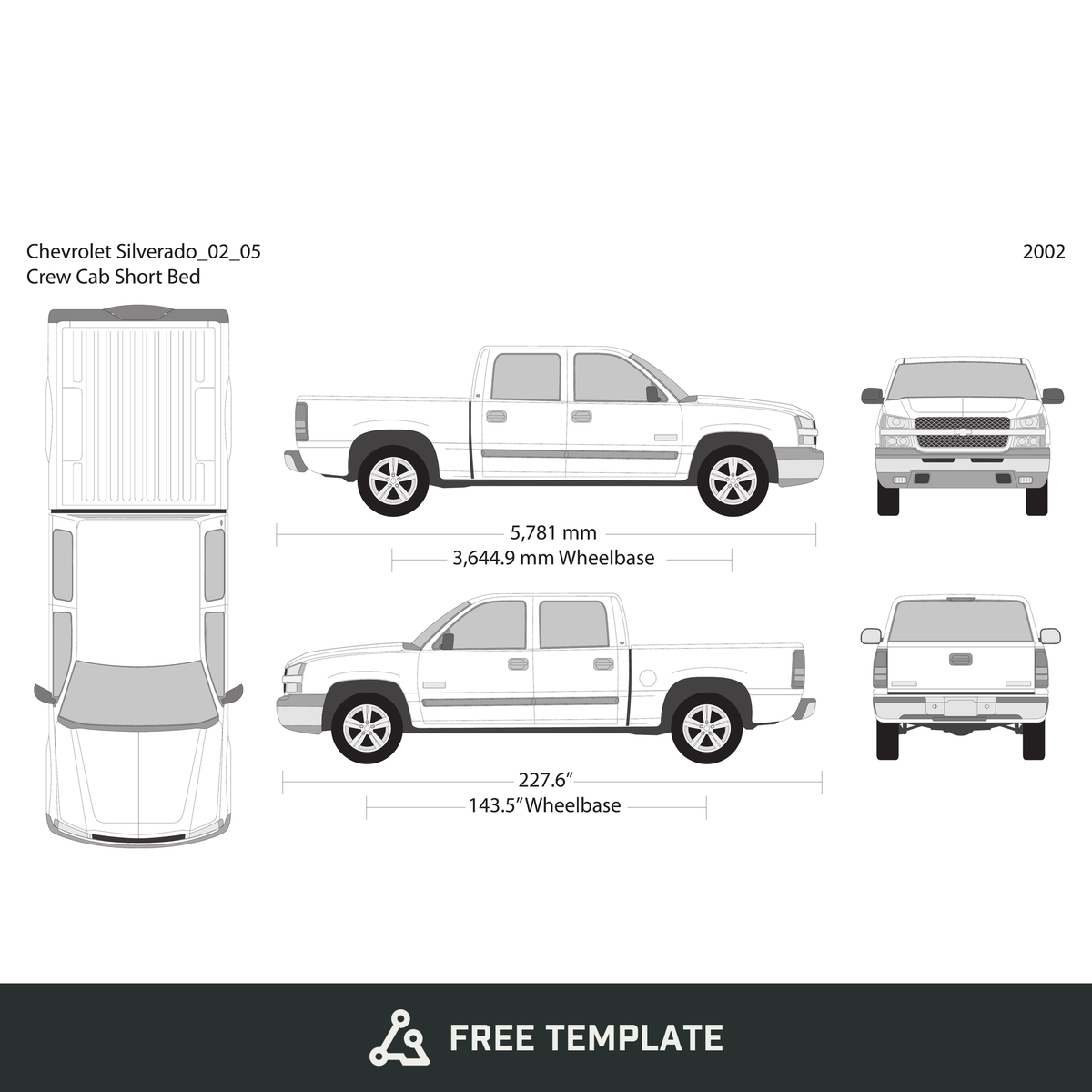 2002 Chevy Silverado 1500 free vector vehicle wrap template - GravBase