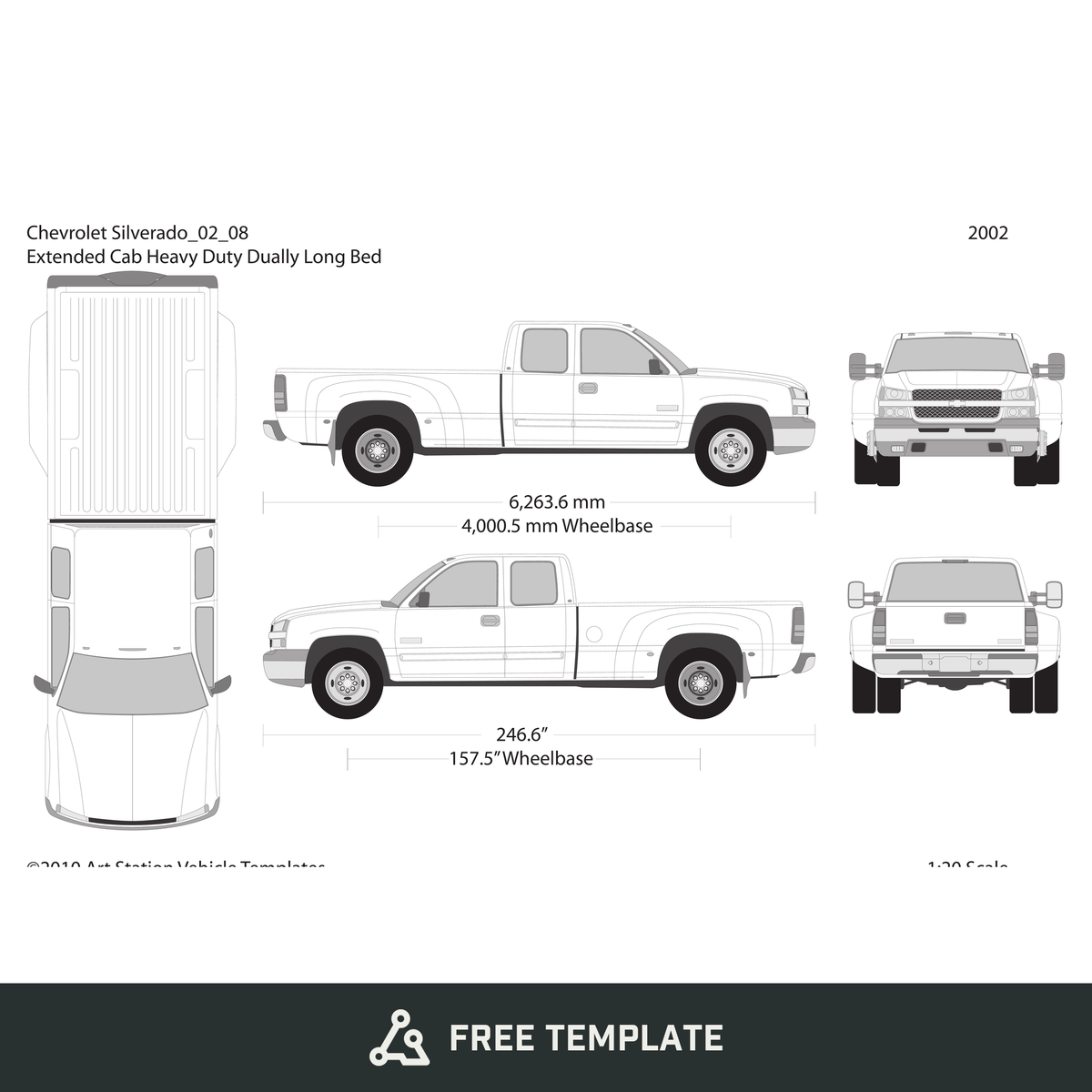 2002 Chevy Silverado 2500-3500 HD free vector vehicle wrap template - GravBase