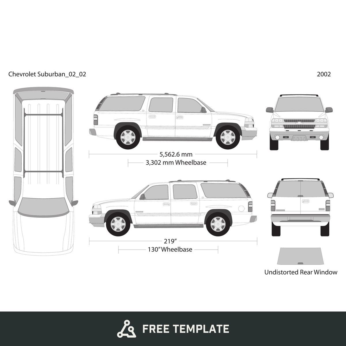 2002 Chevy Suburban free vector vehicle wrap template - GravBase