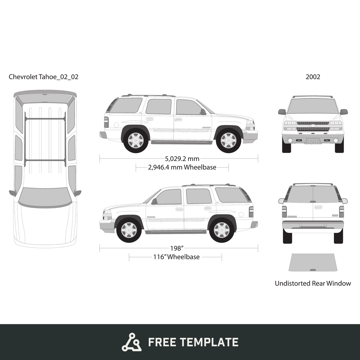 2002 Chevy Tahoe free vector vehicle wrap template - GravBase