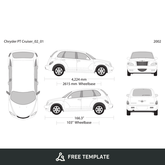 2002 Chrysler PT Cruiser free vector vehicle wrap template - GravBase