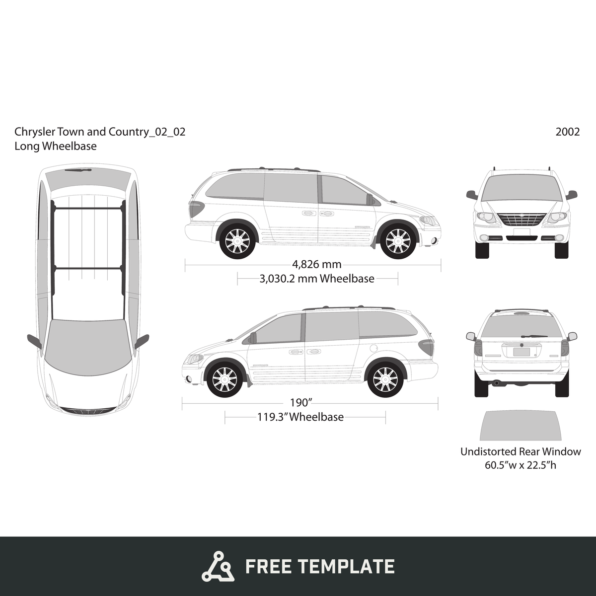 2002 Chrysler Town And Country free vector vehicle wrap template - GravBase