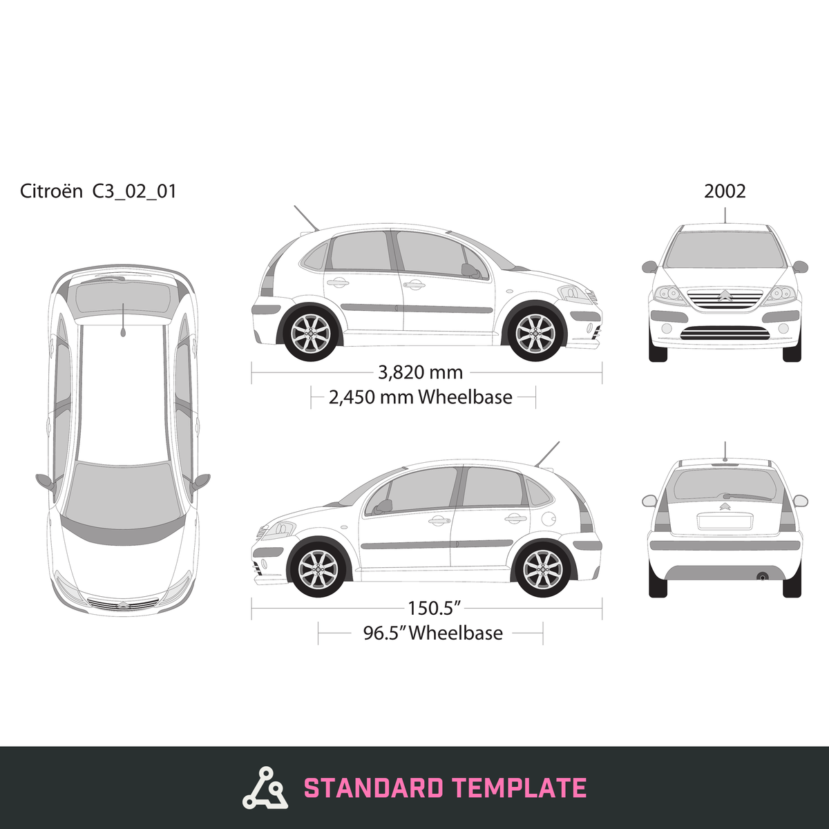 2002 Citroen C3 vector wrap template, Design-Ready PDF - GravBase
