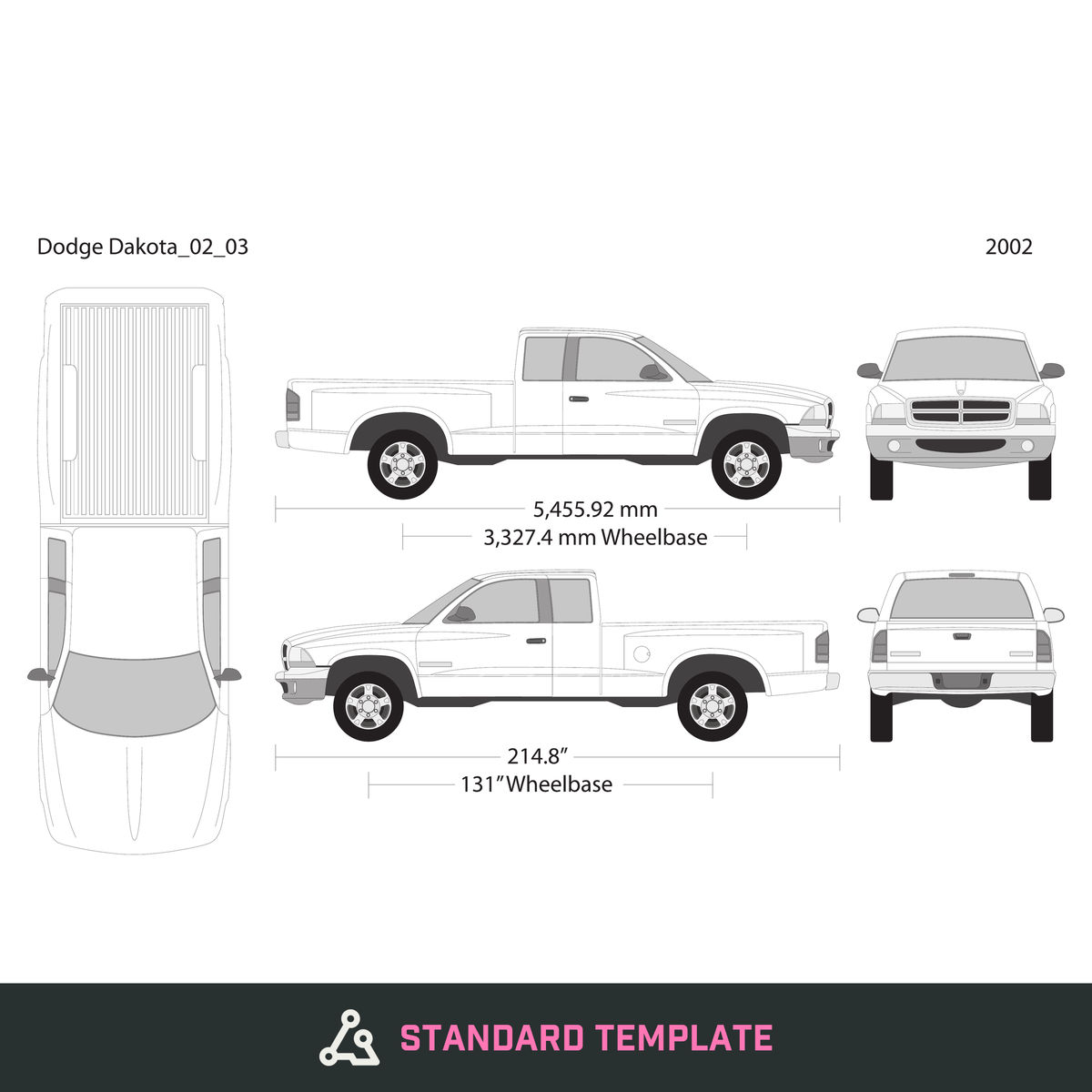 2002 Dodge Dakota vector wrap template V03, Design-Ready PDF - GravBase
