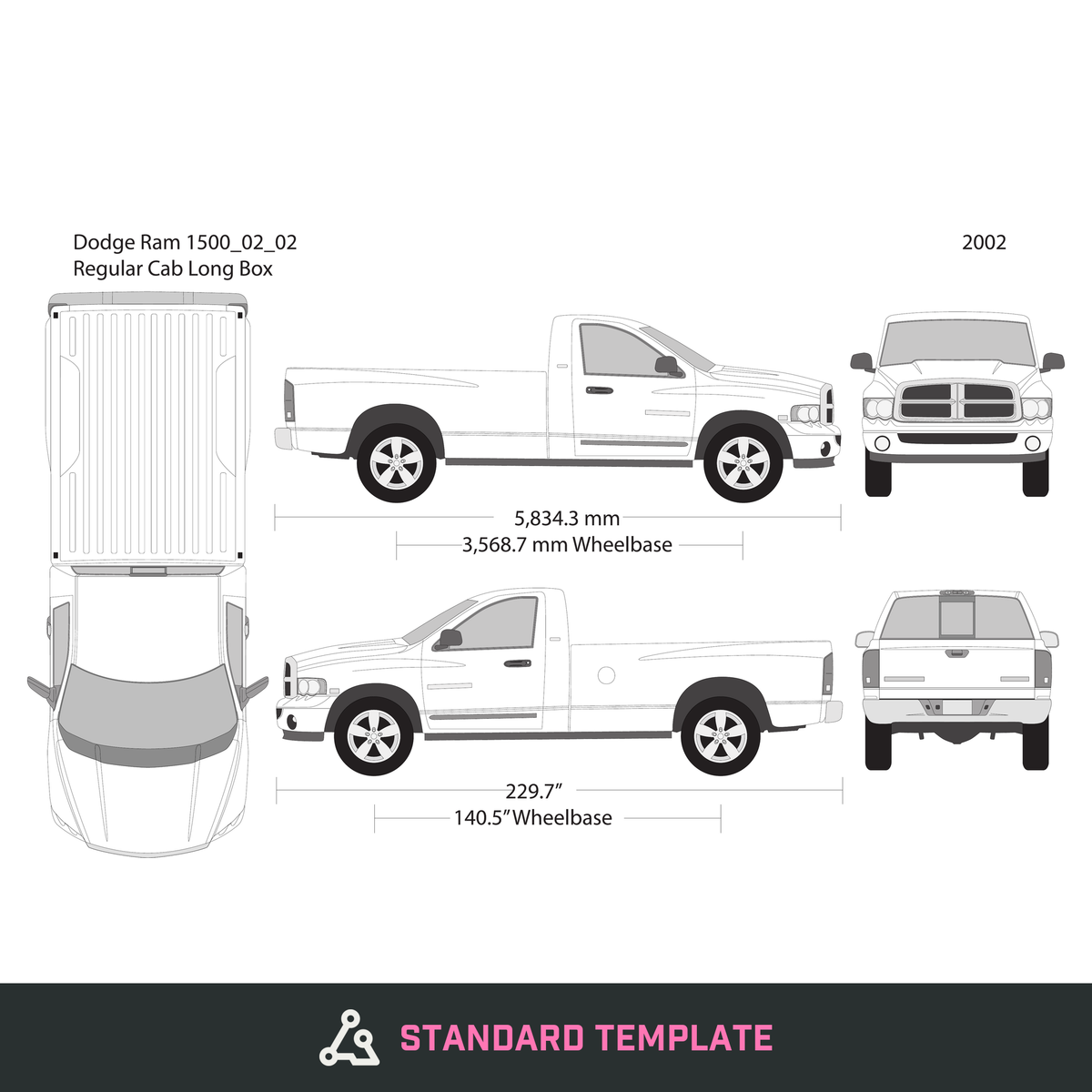 2002 Dodge Ram 1500 vector wrap template V02, Design-Ready PDF - GravBase