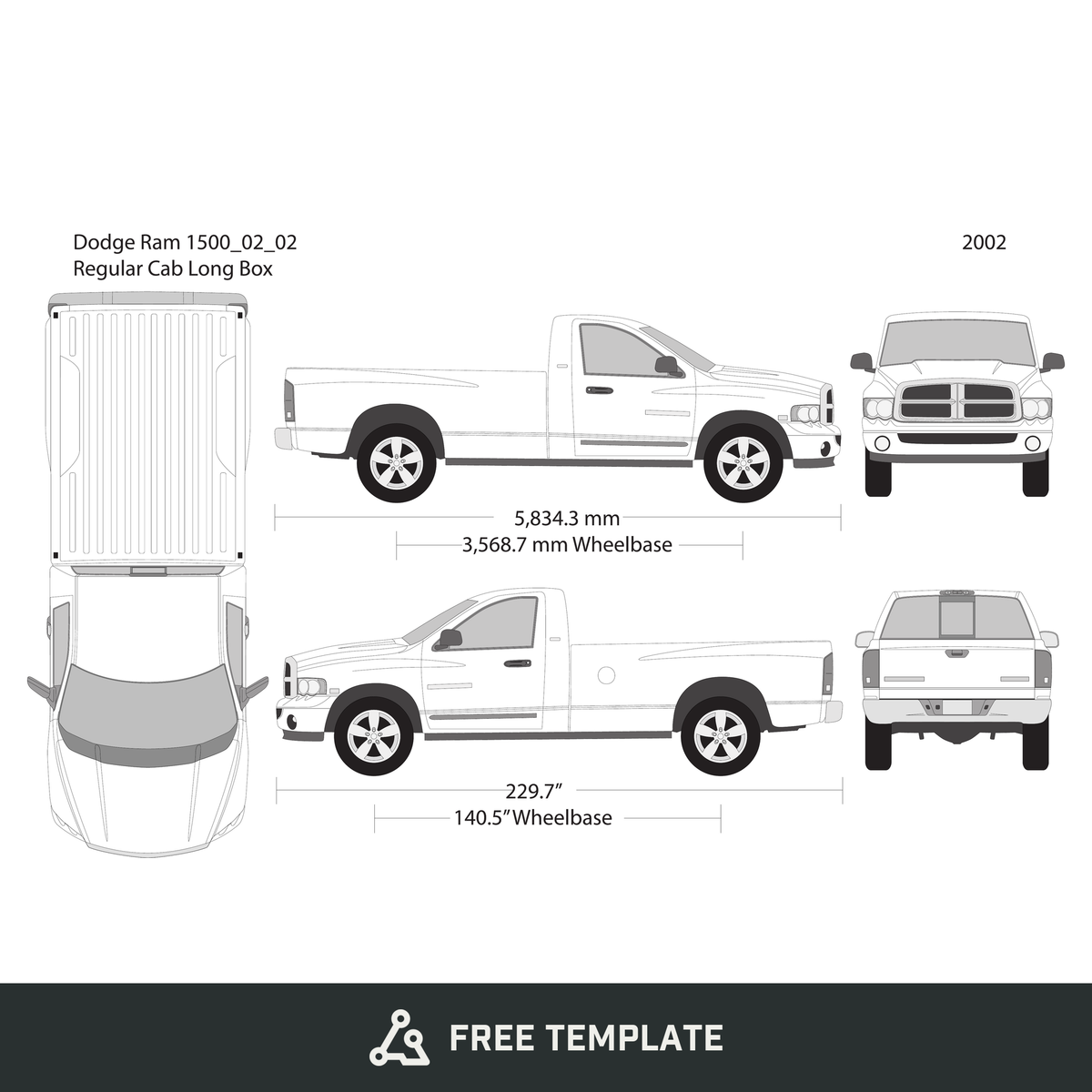 2002 Dodge Ram 1500 free vector vehicle wrap template - GravBase