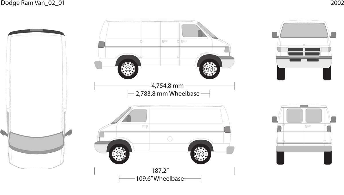 2002 Dodge Ram Van vector wrap template V01, Design-Ready PDF - GravBase
