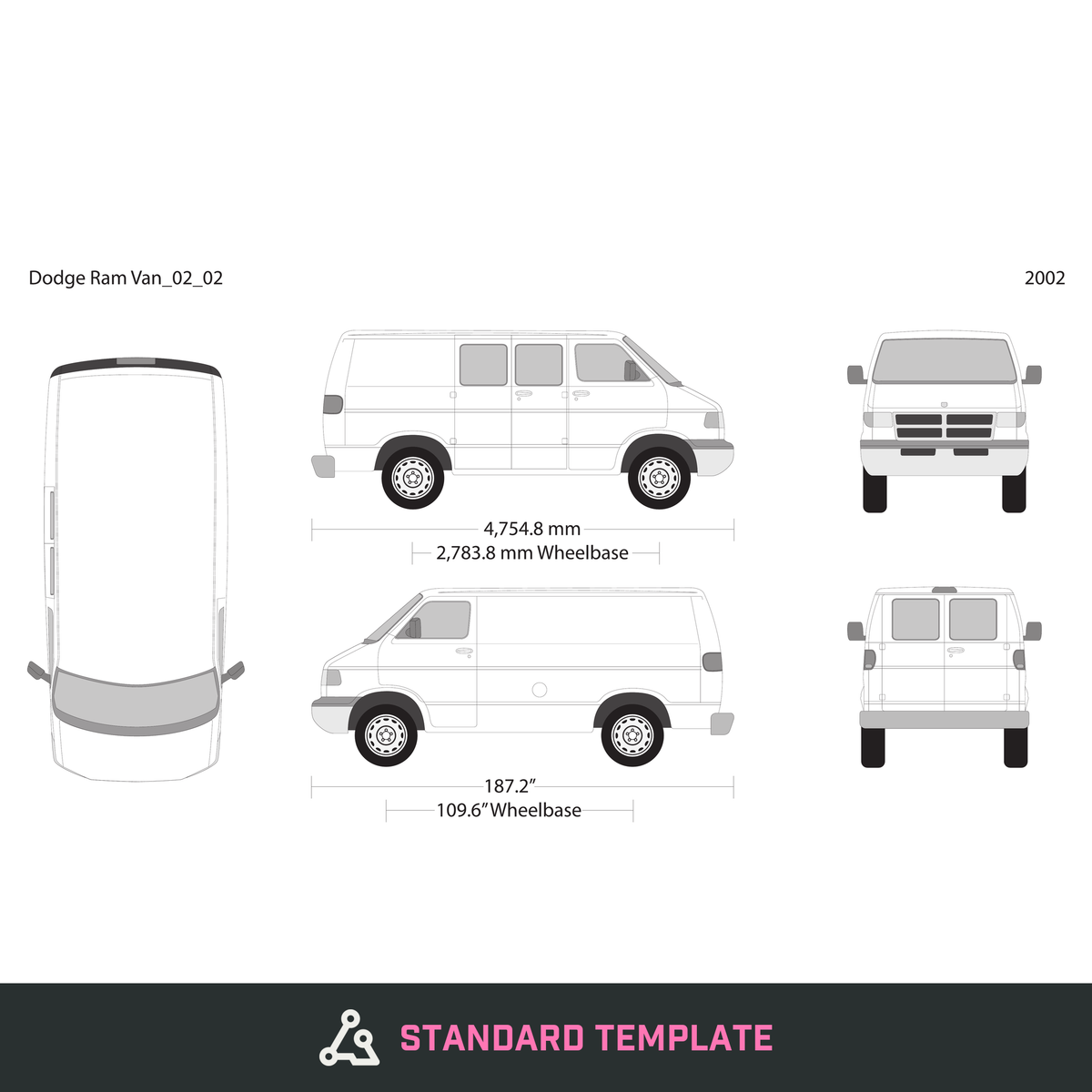 2002 Dodge Ram Van vector wrap template V02, Design-Ready PDF - GravBase