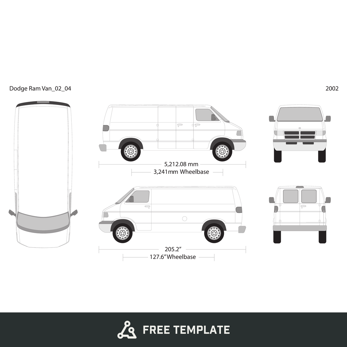 2002 Dodge Ram Van free vector vehicle wrap template - GravBase