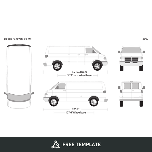2002 Dodge Ram Van free vector vehicle wrap template - GravBase