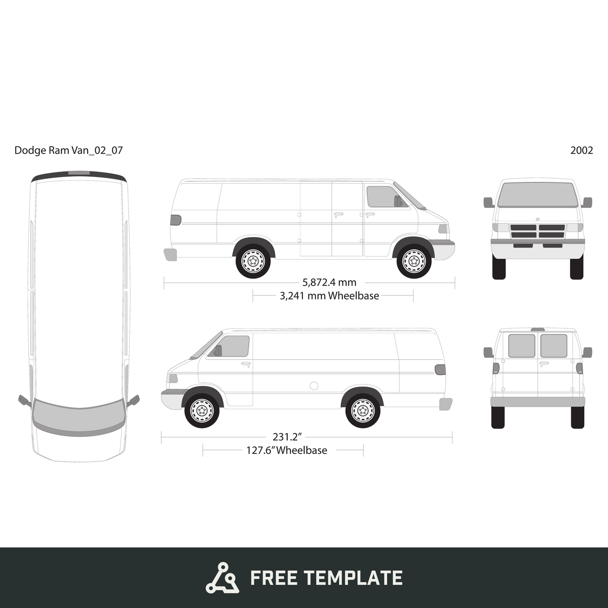2002 Dodge Ram Van free vector vehicle wrap template - GravBase