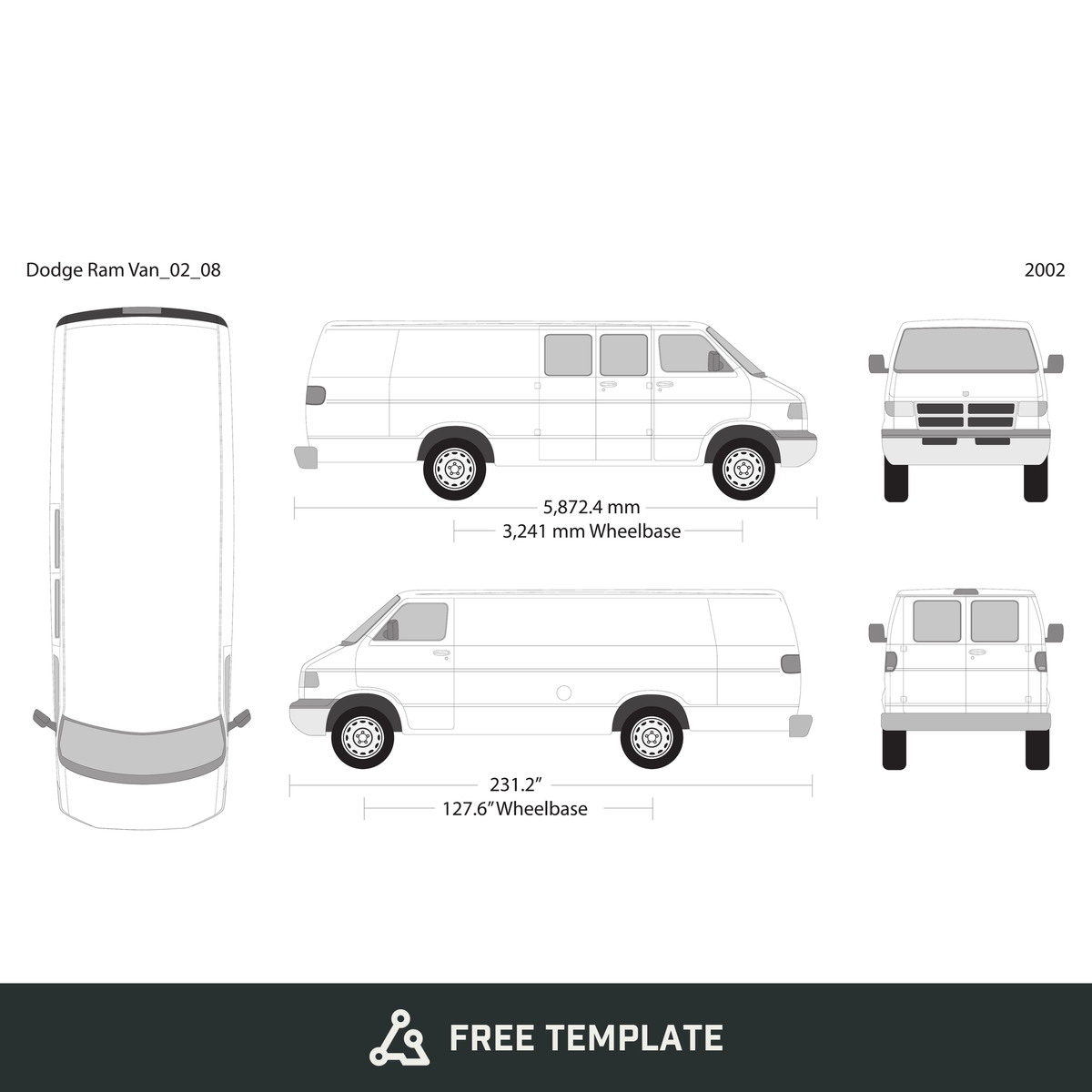 2002 Dodge Ram Van free vector vehicle wrap template - GravBase