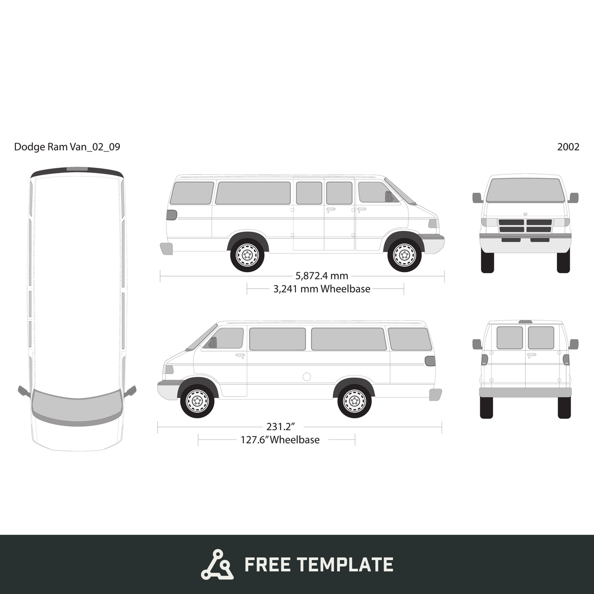 2002 Dodge Ram Van free vector vehicle wrap template - GravBase