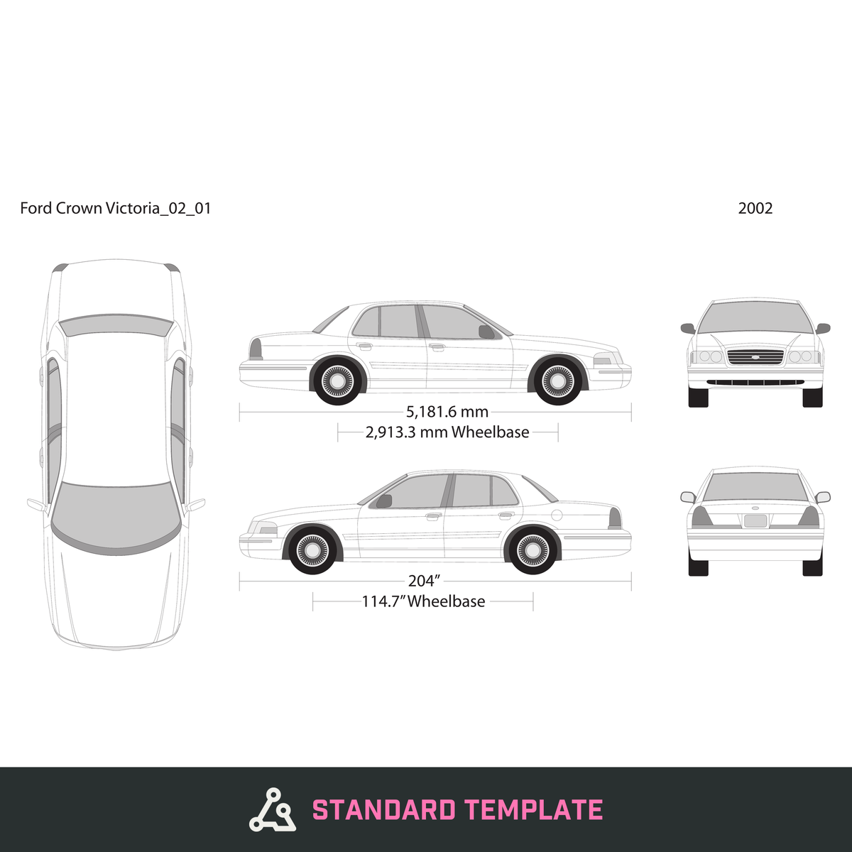 2002 Ford Crown Victoria vector wrap template, Design-Ready PDF - GravBase