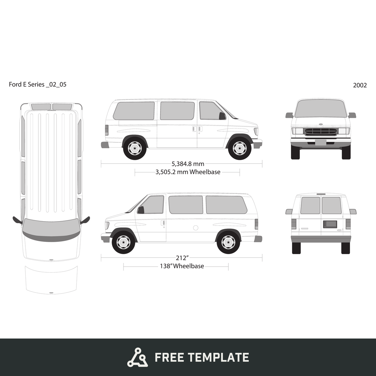 2002 Ford E Series free vector vehicle wrap template - GravBase