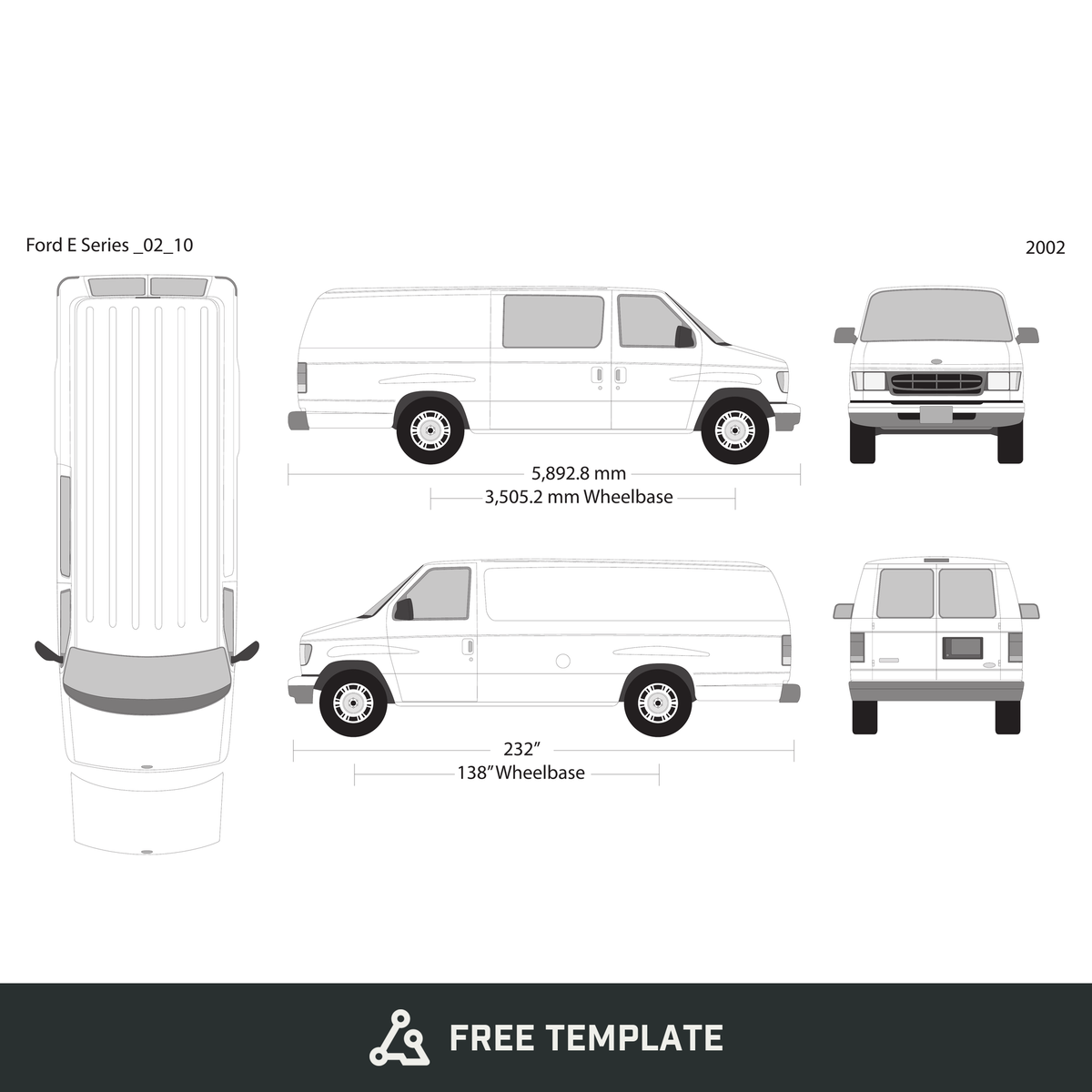 2002 Ford E Series free vector vehicle wrap template - GravBase