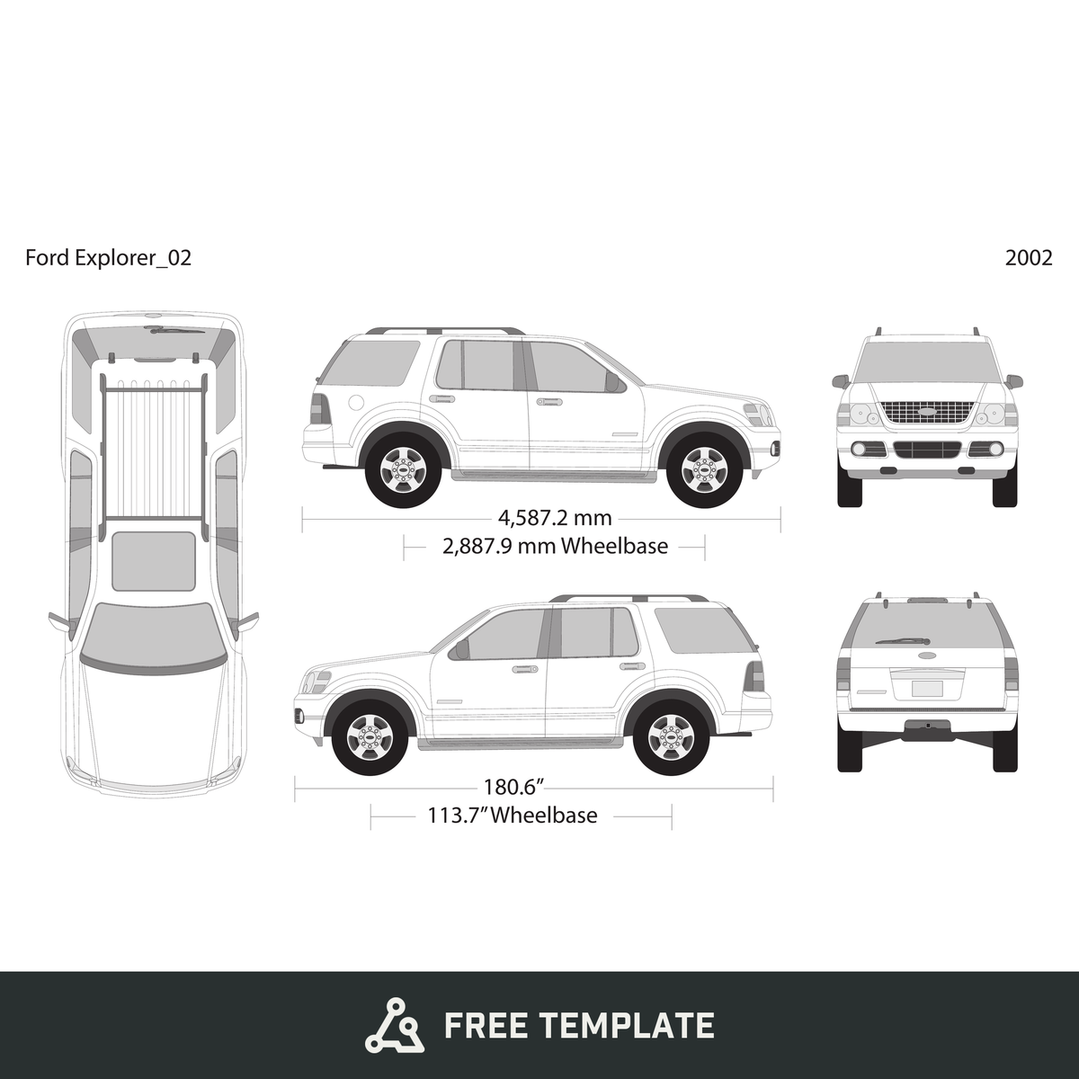 2002 Ford Explorer free vector vehicle wrap template - GravBase