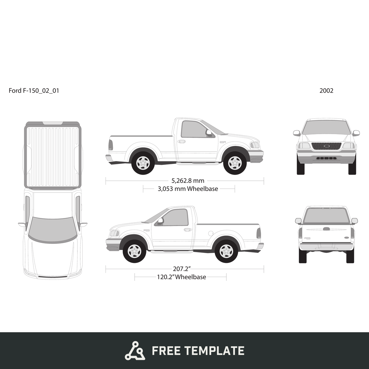 2002 Ford F-150 free vector vehicle wrap template - GravBase