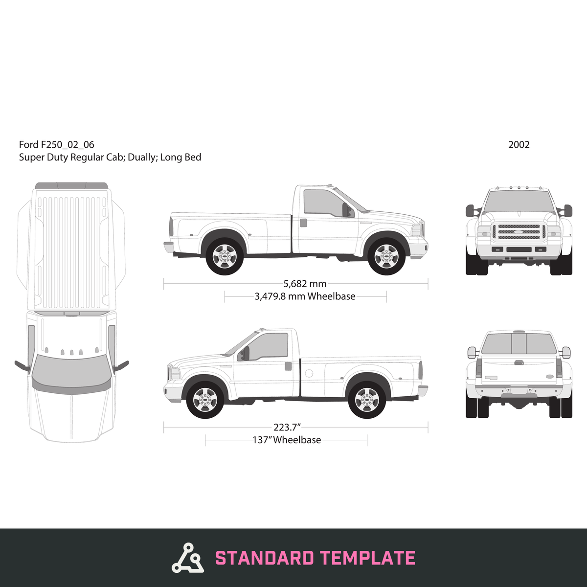 2002 Ford F-250 vector wrap template V06, Design-Ready PDF - GravBase