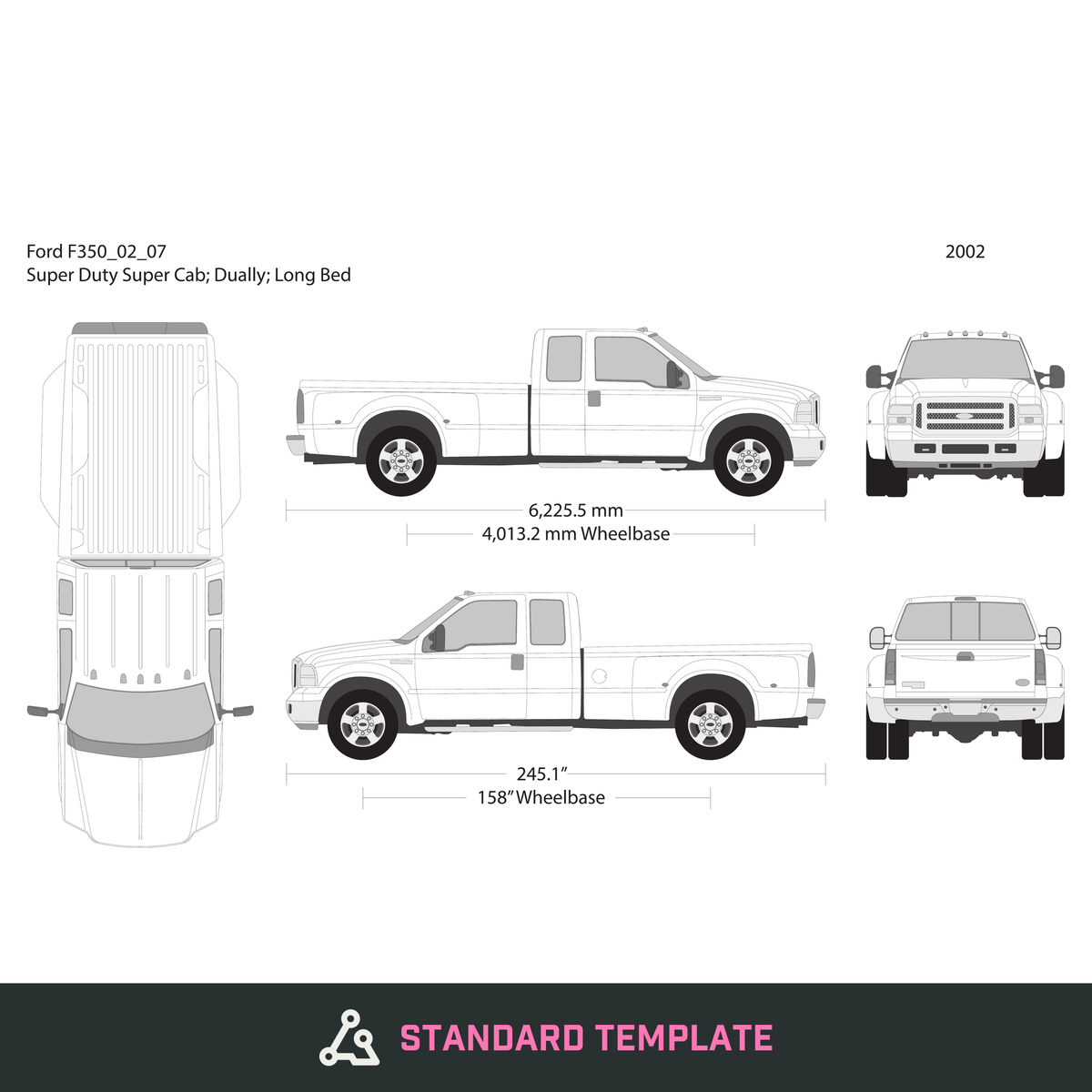 2002 Ford F-350 vector wrap template V07, Design-Ready PDF - GravBase