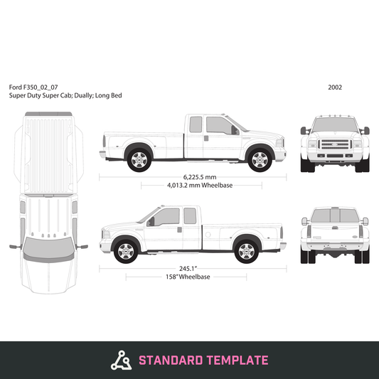 2002 Ford F-350 vector wrap template V07, Design-Ready PDF - GravBase