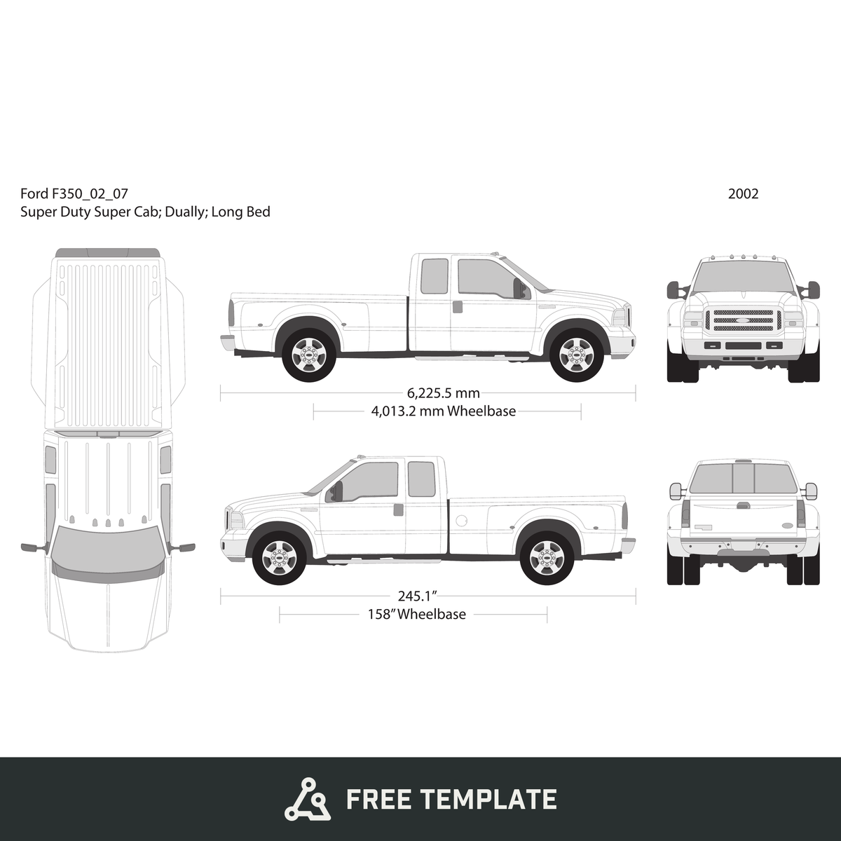 2002 Ford F-350 free vector vehicle wrap template - GravBase