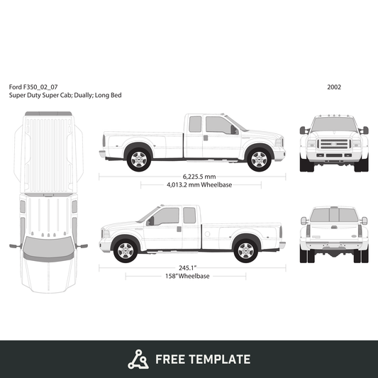 2002 Ford F-350 free vector vehicle wrap template - GravBase