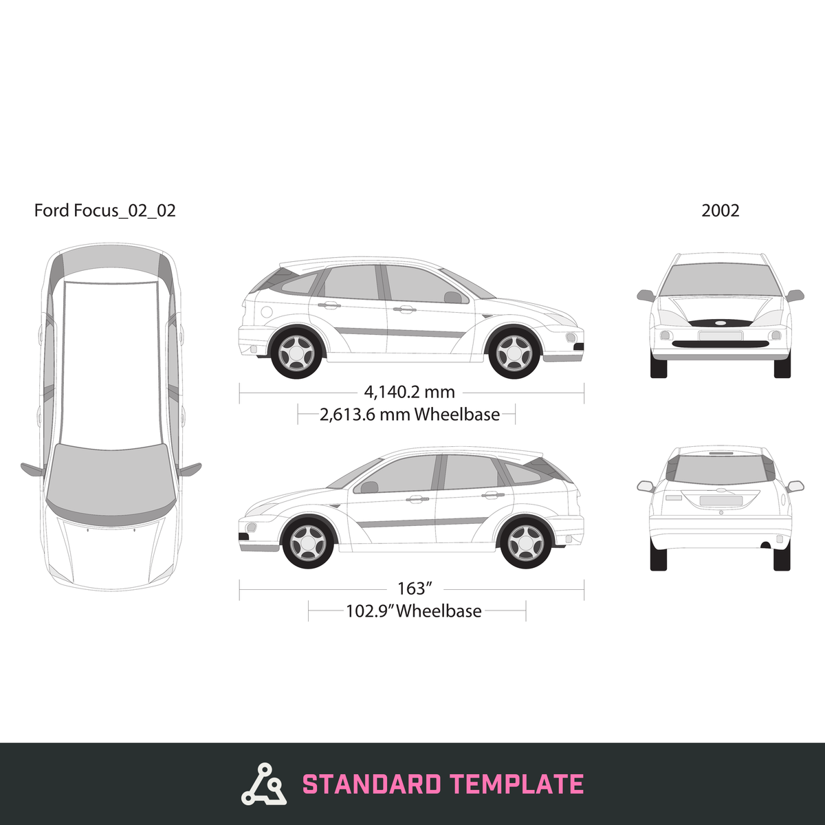 2002 Ford Focus vector wrap template V02, Design-Ready PDF - GravBase