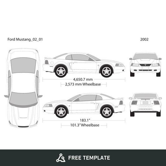 2002 Ford Mustang free vector vehicle wrap template - GravBase
