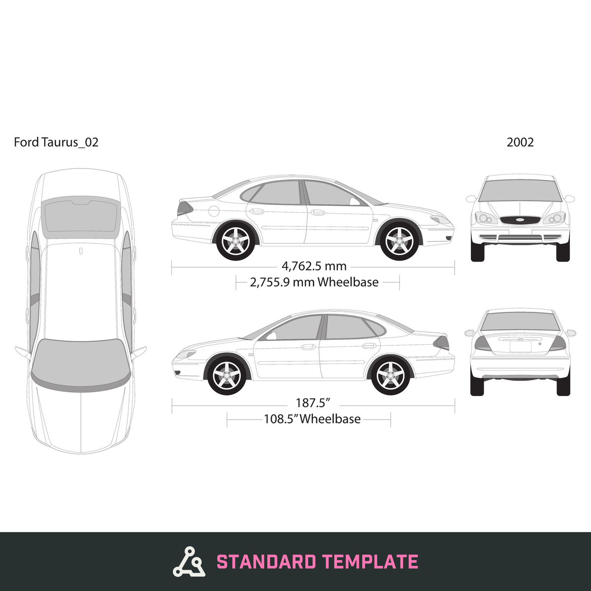 2002 Ford Taurus vector wrap template, Design-Ready PDF - GravBase