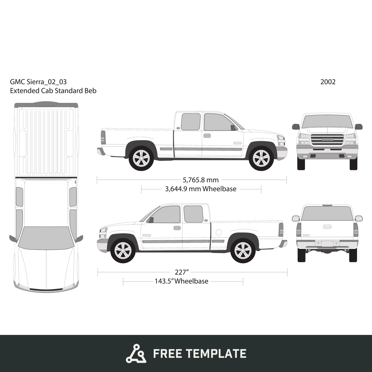 2002 GMC Sierra 1500 free vector vehicle wrap template - GravBase