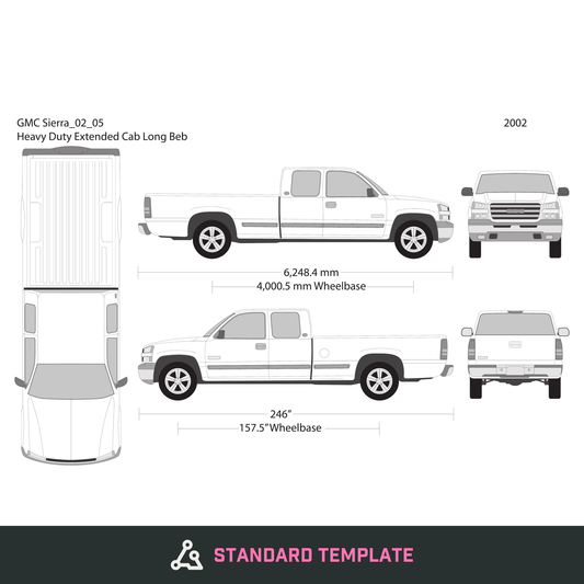 2002 GMC Sierra 2500-3500 HD vector wrap template V05, Design-Ready PDF - GravBase