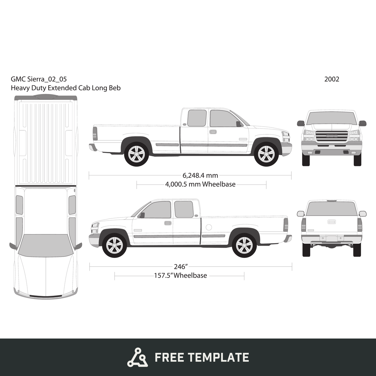 2002 GMC Sierra 2500-3500 HD free vector vehicle wrap template - GravBase