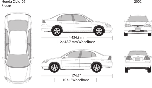 2002 Honda Civic Sedan vector wrap template, Design-Ready PDF - GravBase