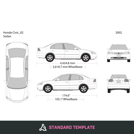 2002 Honda Civic Sedan vector wrap template, Design-Ready PDF - GravBase