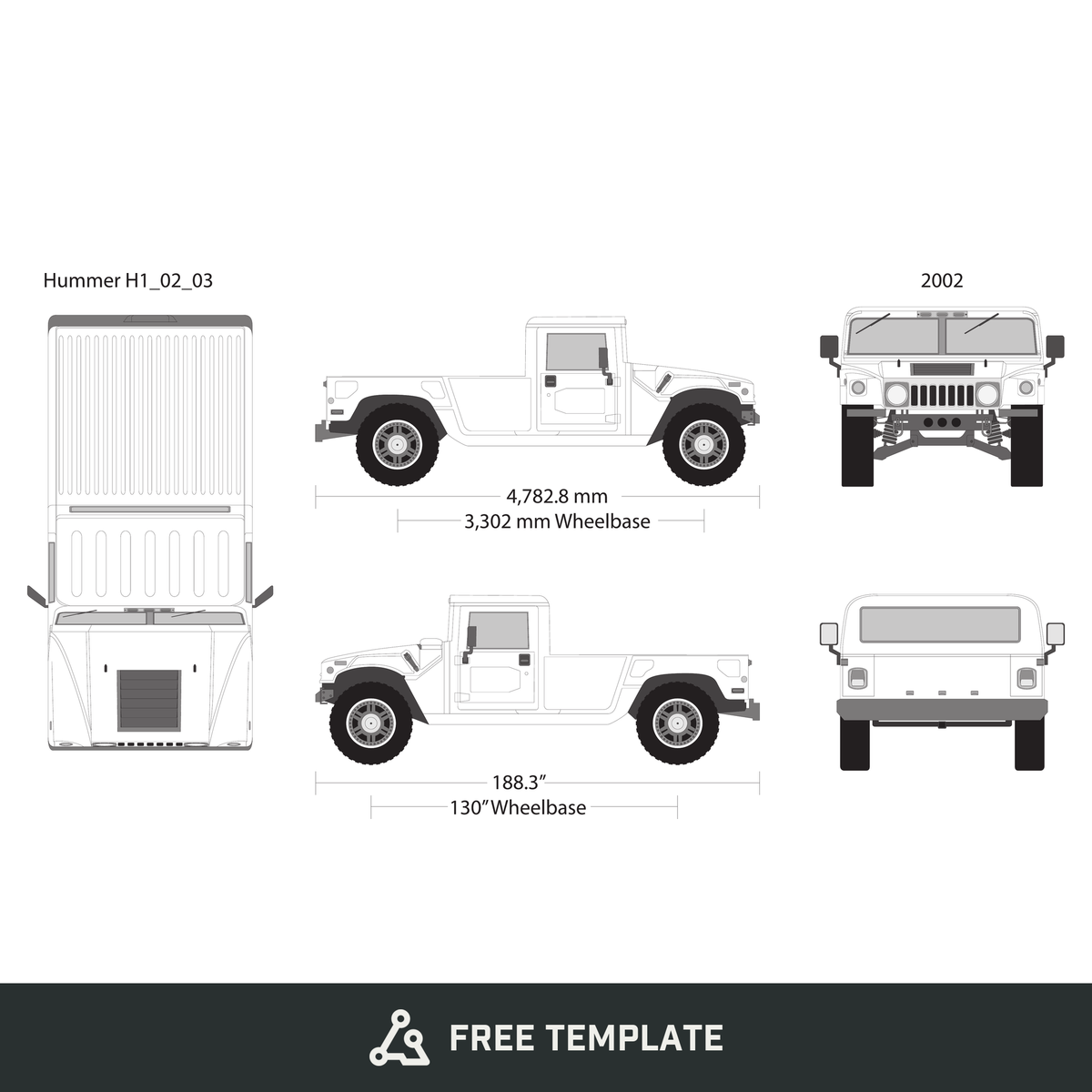 2002 Hummer H1 free vector vehicle wrap template - GravBase