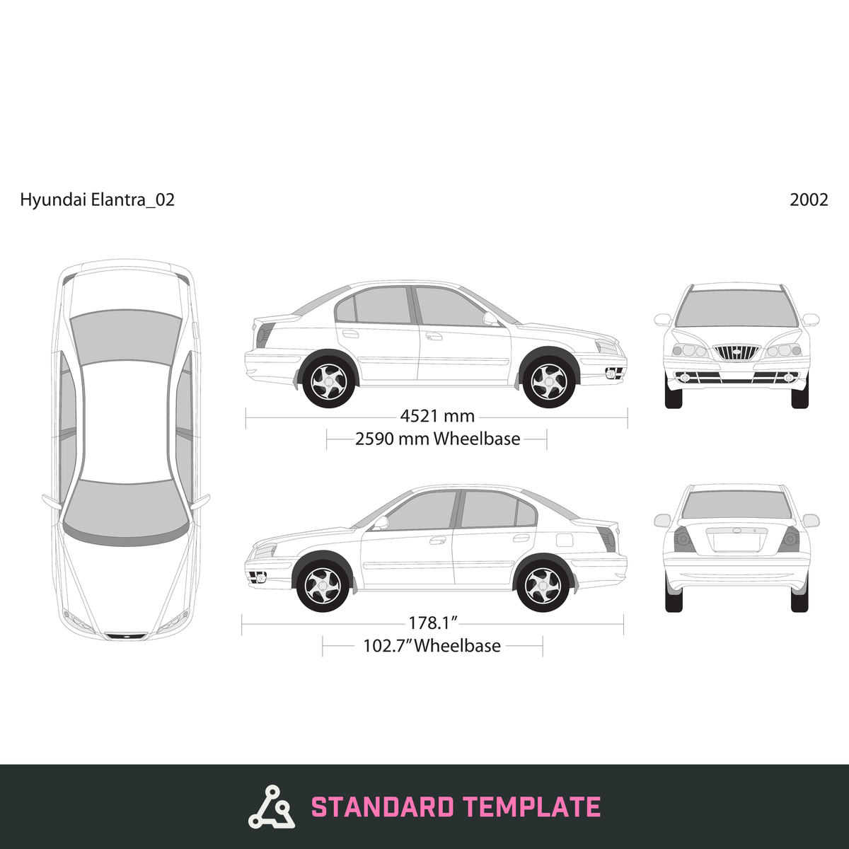 2002 Hyundai Elantra vector wrap template, Design-Ready PDF - GravBase