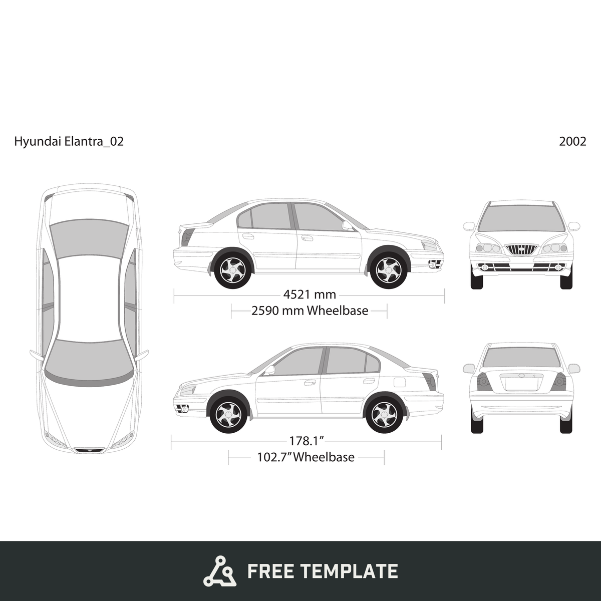2002 Hyundai Elantra free vector vehicle wrap template - GravBase
