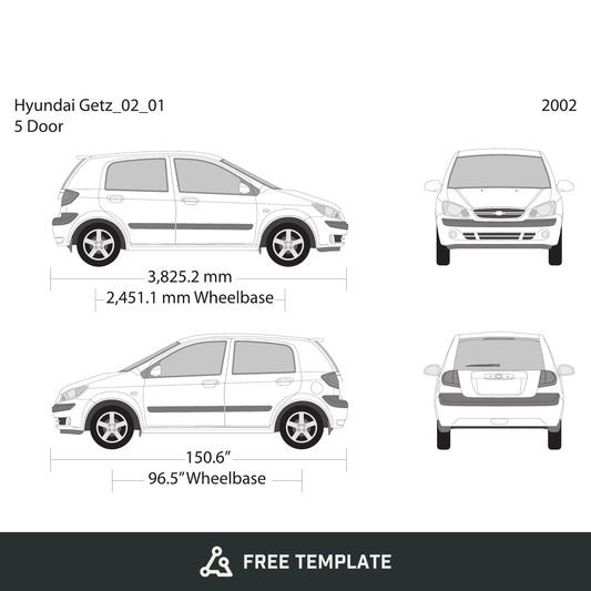 2002 Hyundai Getz free vector vehicle wrap template - GravBase
