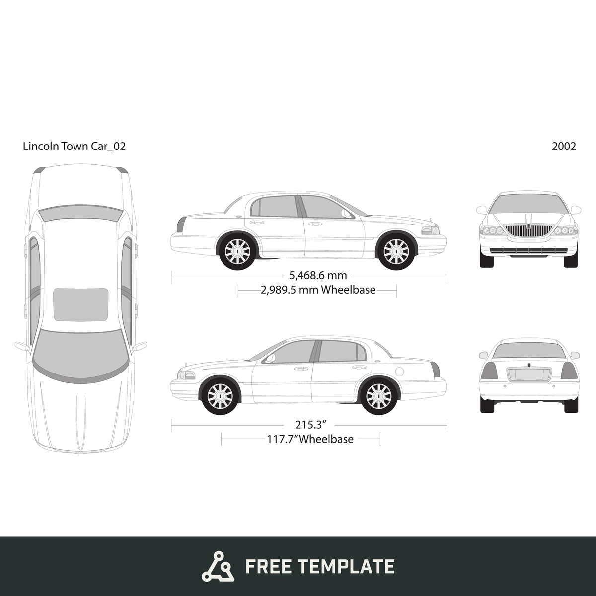 2002 Lincoln Town Car free vector vehicle wrap template - GravBase