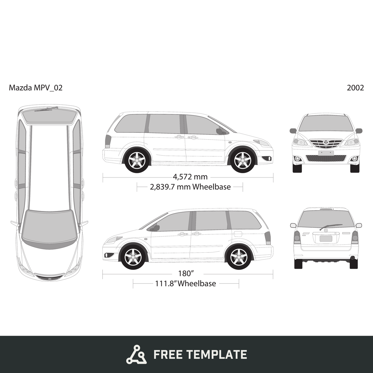 2002 Mazda MPV free vector vehicle wrap template - GravBase