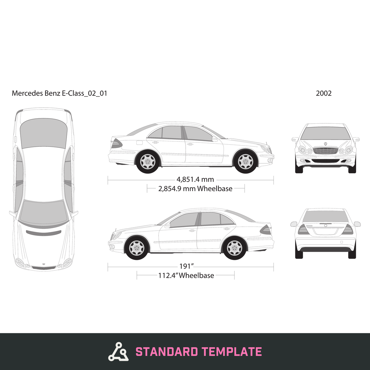 2002 Mercedes E-Class vector wrap template V01, Design-Ready PDF - GravBase