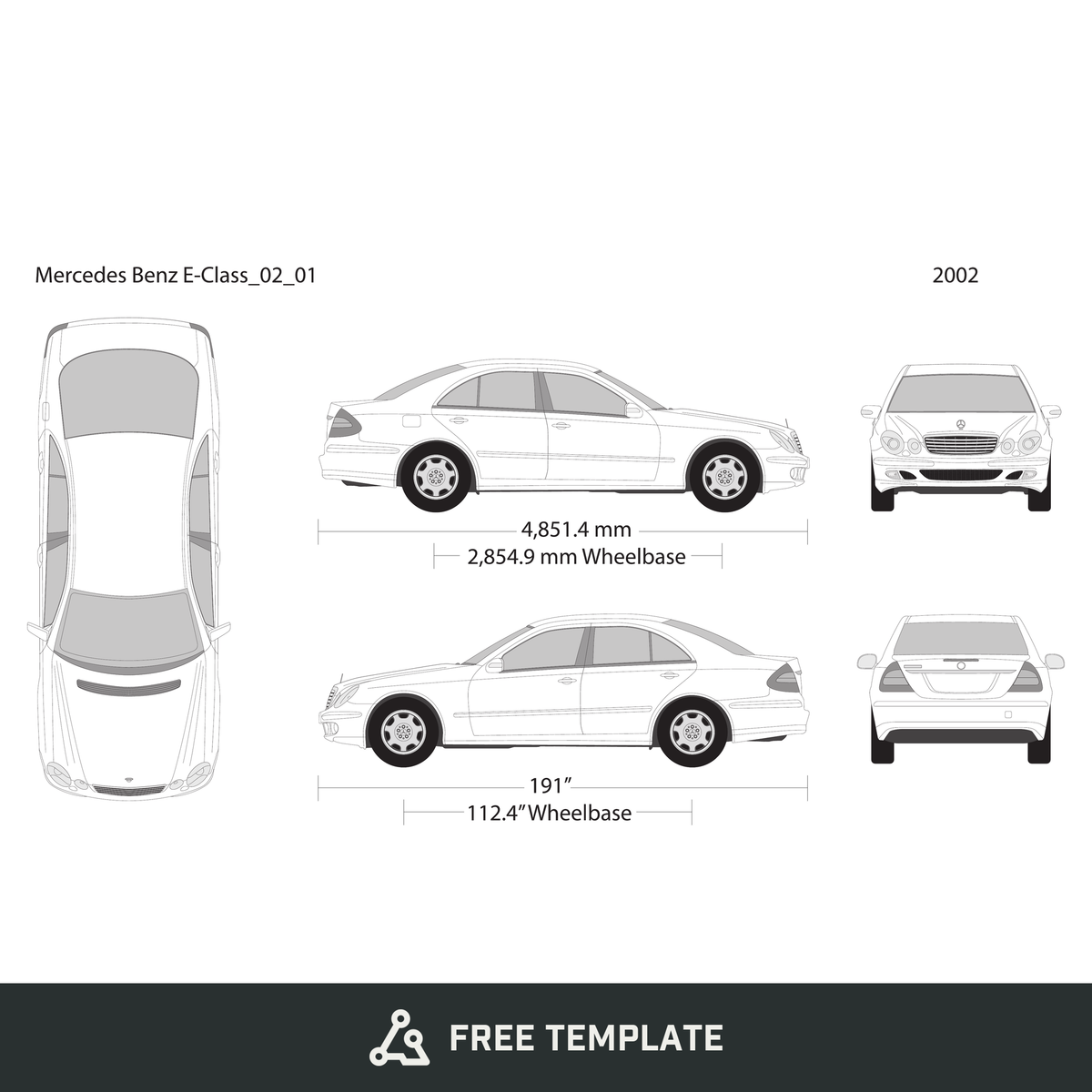 2002 Mercedes E-Class free vector vehicle wrap template - GravBase