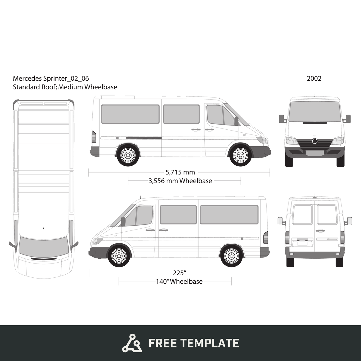 2002 Mercedes Sprinter free vector vehicle wrap template - GravBase