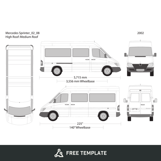 2002 Mercedes Sprinter free vector vehicle wrap template - GravBase