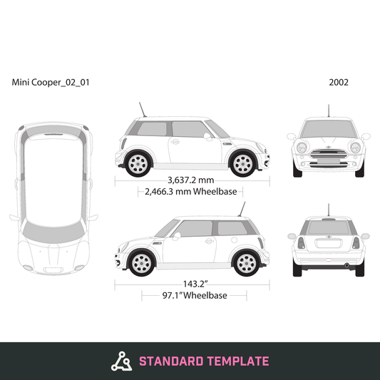 2002 Mini Cooper Mini Hardtop vector wrap template, Design-Ready PDF - GravBase